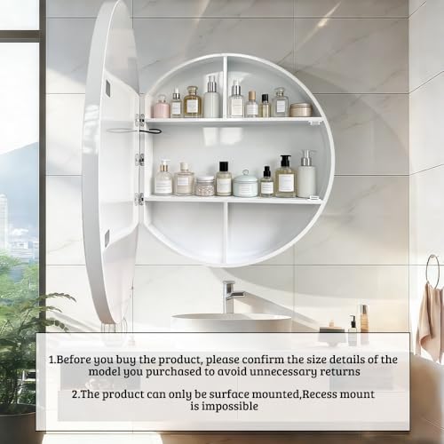 Round Medicine Cabinet with Light,3 Color Temperature,Dimmer,Defogger,32inch,White - color: White, size: 32inch