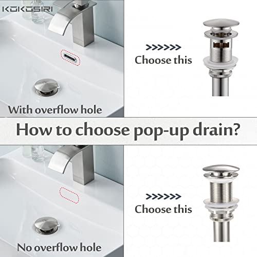 KOKOSIRI Pop Up Sink Drain with Strainer Basket, Brushed Nickel Bathroom Sink Drain with Detachable Hair Catcher Anti Clogging for Vanity Vessel Sink Without Overflow, C1002BR - color: Brushed Nickel