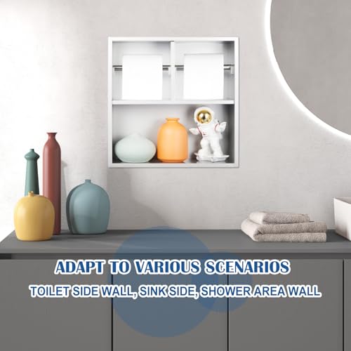 Maxdot Recessed Dual Toilet Roll Holder, in Wall Toilet Paper Holder with Storage, Bathroom Wall Niche Shelf, 304 Stainless Steel (Brushed) - color: Brushed
