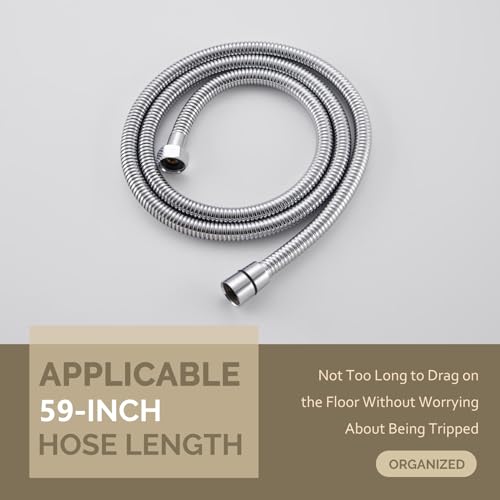 Angle Simple Flexible Handheld Shower Head Hose 59 Inches, 1/2" IPS, Chrome | Stainless Steel Bathroom Shower Hose Replacement, No Tangles - color: Chrome, size: 59 Inch
