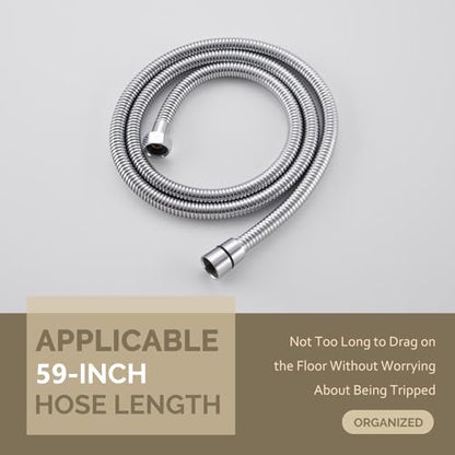 Angle Simple Flexible Handheld Shower Head Hose 59 Inches, 1/2" IPS, Chrome | Stainless Steel Bathroom Shower Hose Replacement, No Tangles - color: Chrome, size: 59 Inch