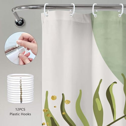 Sage Green Boho Extra Abstract Bohe Olive Bathroom Shower Curtain Set | Dark Botanical look; 72"W x 84"L. waterproof HD print, quick-dry fabric and free hooks for easy setup. - color: A-02sage Green, size: 72"W x 84"L (Pack of 1)