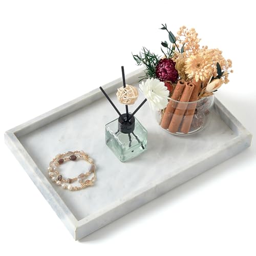 Marble Bathroom Tray,Pure Natural Marble Vanity Tray | marble tray for kitchen counter Non-Ceramic/Non-Resin,stone tray 12 x 8 inch (white) - color: White