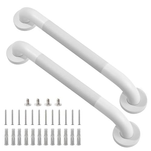 Shower Grab Bar, 2 Pack 16 Inch White Bathroom Grab Bar, 1.25" Diameter 304 Stainless Steel Anti-Slip Grab Bars for Bathtubs and Showers, Handicap Shower Grab Bar for Seniors Elderly - color: White, size: 16 Inch