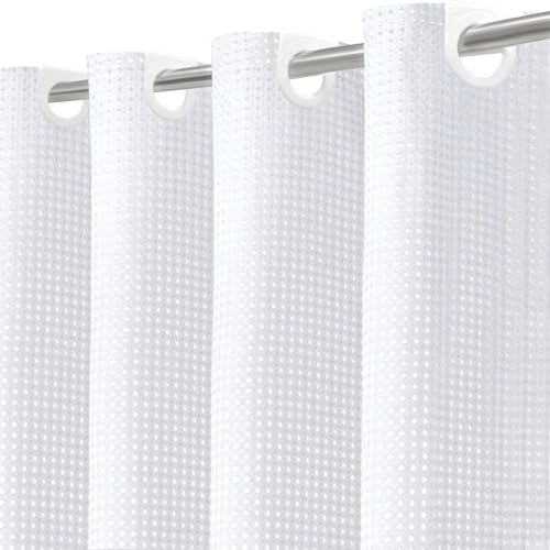 Inhousolu No Hook Shower Curtain with Removable Snap-in Liner, Waffle Weave 230 GSM Polyester, Weighted Hem, Water Repellent Washable, 36 x 72 Inch, White - color: White, size: 36"W x 72"L (Pack of 1)
