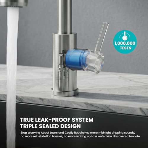 Pull-Down Kitchen Faucet, Brushed Nickel | 304 Stainless Steel,10-Min DIY Install,23-Inch Pull-Down Hose,2-Function Spray,360° Swivel Spout - color: Brushed Nickel, size: 15.2 Inches
