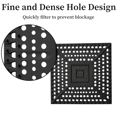 Square Silicone Shower Drain Hair Catcher, Prevents Clogs, Easy Clean & Install Bathroom Drain Cover for Shower/Tub/Sink, Fits Most Standard Drains, Black - color: Black