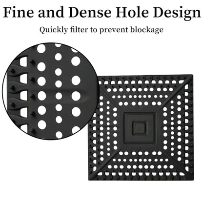 Square Silicone Shower Drain Hair Catcher, Prevents Clogs, Easy Clean & Install Bathroom Drain Cover for Shower/Tub/Sink, Fits Most Standard Drains, Black - color: Black