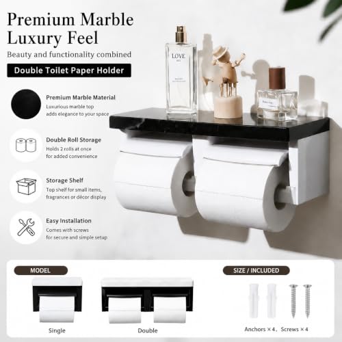 Toilet Paper Holder with Shelf- with Toilet Paper Cutting Function, Modern Toilet Paper Holder Wall Mounted for Bathroom Washroom (Marble Black&Black, Single) - color: Marble Black&black, size: Single
