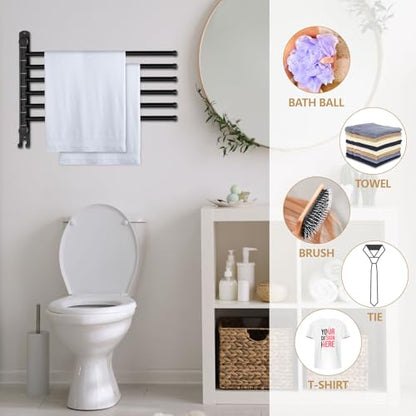 Teenyyou Swivel Towel Rack 20.4 Inches 304 Stainless Steel 6 Arms Bathroom Towel Rack Hanger Space Saving Pool Holder Wall Mounted Swivel Bar with Hook, Matte Black - color: Black, size: 20.4 Inches, style: 6 Arms
