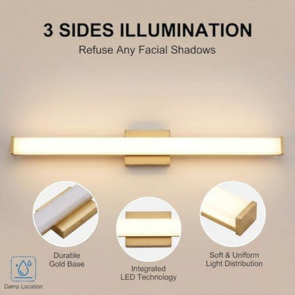 URSOLA 36" Modern LED Bathroom Light Fixtures, Golden 3CCT Dimmable Bathroom Vanity Light Over Mirror, Bathroom Vanity Bath Bar Lights with Double Layer Acrylic Shade - color: Golden, size: 36inch