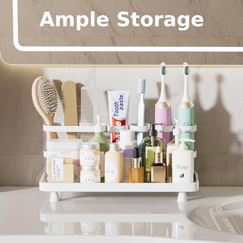 YOOLENS Electric Toothbrush Holder for Bathroom Countertop 5 Metal Slots Toothpaste Razor Mouthwash Organizer, White - color: White