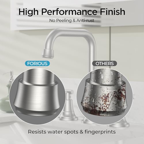 FORIOUS 8 in Brushed Nickel Bathroom Sink Faucet 3 Hole Widespread, Silver | 8 Inch Widespread Bathroom Faucet 3 hole Vanity and 4 Inch Bathroom Faucet Centerset 2 Hole for B2B Commercial, Spare Aerator - color: Stainless Steel, style: Traditional