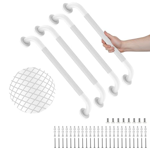 4 Pack 24 Inch Shower Grab Bar, YuanDe White Bathroom Grab Bar Handle | Anti-Slip Knurled Grip,Stainless Steel Bath Balance Bar,1.25"Diameter Safety Hand Rail Support,Handicap Injury Elderly Senior - color: White, size: 24 Inch