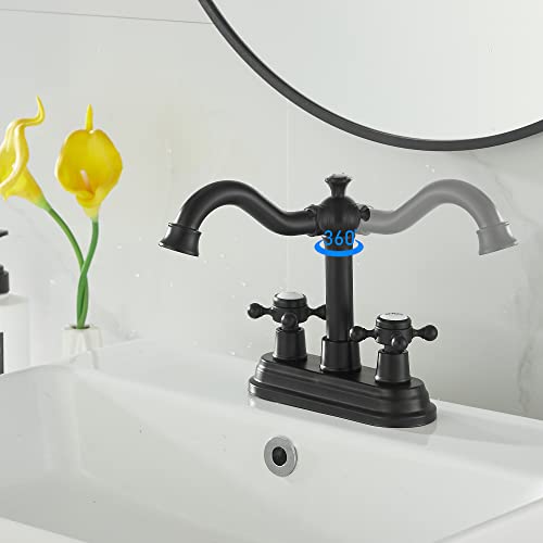 Bathroom Faucet Matte Black 2 Handles 4 Inches Centerset Black Bathroom Vanity with Drain Assembly and Supply Hose Lavatory Faucet - color: Black, style: Ceramic Cover