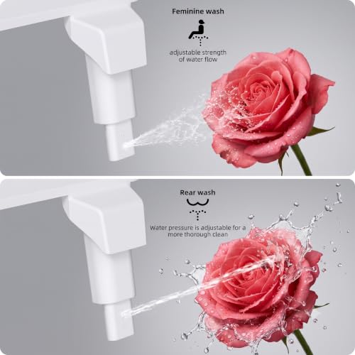 Bidet Attachment – Non-Electric Fresh Water Toilet Bidet with One-Touch Start/Stop Cleaning, Adjustable Water Pressure, Self-Cleaning Front & Rear Nozzles, 5-Min Easy Installation (White)
