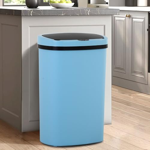 13 Gallon/50 L Kitchen Trash Can with Lid, Garbage Can with Touch-Free Lid, Cute Automatic Trash Can Bathroom Trash Bin, Motion Sensor Waterproof Trash Bin - color: Blue, size: 1 Trash Can