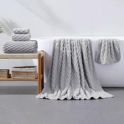 Bath Towel Set,Includes a Bath Towel, a Hand Towel, and a Hair Drying Towel | Large 3-piece Set,It is Highly Absorbent and Ideal for Home bathrooms and Similar Spaces（Grey) - color: Grey
