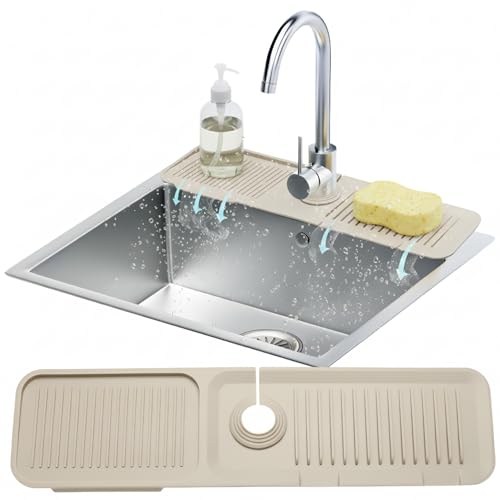 24” Silicone Faucet Mat For Kitchen Sink, Kitchen Sink Splash Guard Behind Faucet, Kitchen Faucet Mat For Kitchen Sink, Kitchen Sink Faucet Mat Splash Guard and Sink Water Splash Guard (Beige) - color: Beige, size: 24" x 5.7"