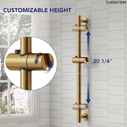 EVESTEIN Adjustable Hand Held Shower with Slide Bar, 3-Function Round Handshower Head with Hose, Brushed Gold - color: Brushed Gold