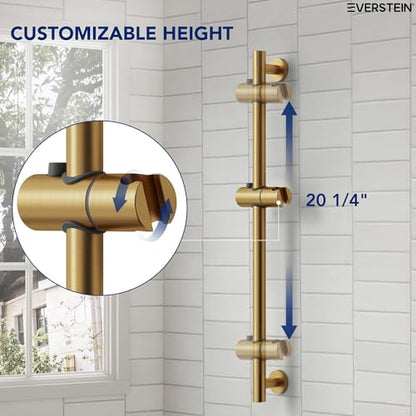 EVESTEIN Adjustable Hand Held Shower with Slide Bar, 3-Function Round Handshower Head with Hose, Brushed Gold - color: Brushed Gold