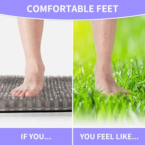 Yolife Shower Foot Scrubber Mat, Anti-Slip Bath Mat with Scrub Bristles, Soft Shower Foot Massager with Strong Suction Cups for Soothe Achy Feet,27.5'' x 15.7'' - color: Grey, size: 27.5" x 15.7" (Rectangular)