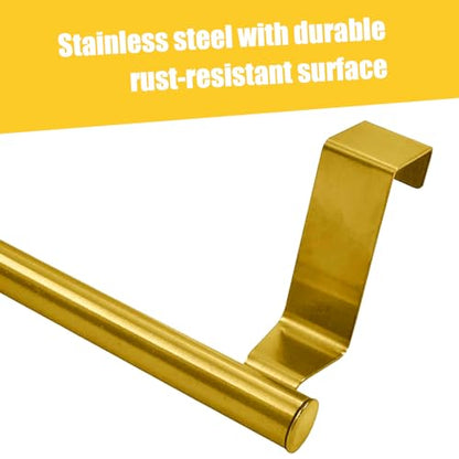 2 Pack Gold 9 Inch Towel Holder for Kitchen Bathroom | Stainless Steel, Bathroom Towel Bar, Hand Towel Rack, Over Cabinet Door, For Kitchen Bathroom - color: Gold
