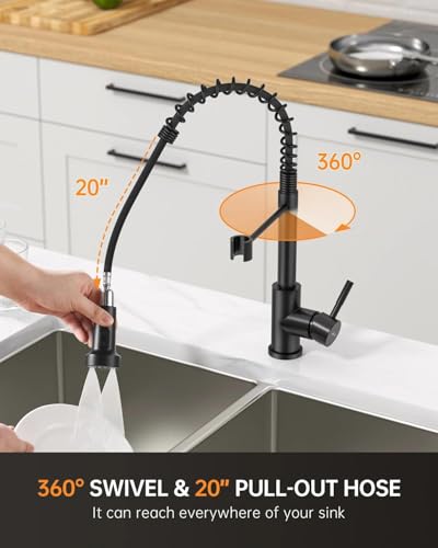 APPASO Black Kitchen Faucet with Soap Dispenser & Pull Down Sprayer | NSF/ANSI/CAN 372 & Lead-free, SUS304 Stainless Steel 3 Modes Faucet for Farmhouse, Bar & RV - color: Black Matte