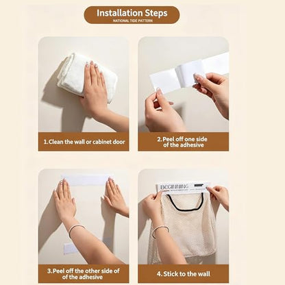 1 Pack Mesh Storage Bag Wall Mounted Hanging Organizer, Breathable Kitchen Garbage Bag Holder for Bathroom Cabinet Door Household Storage