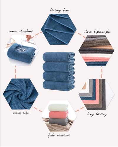 Lumimi Towel Set of 8 Very Soft Microfiber 4 Bath and 4 Hand Towels Quick Dry Light Weight for Bathroom Gym Salon, 8 Pack Blue - color: Blue, size: 4 Bath + 4 Hand