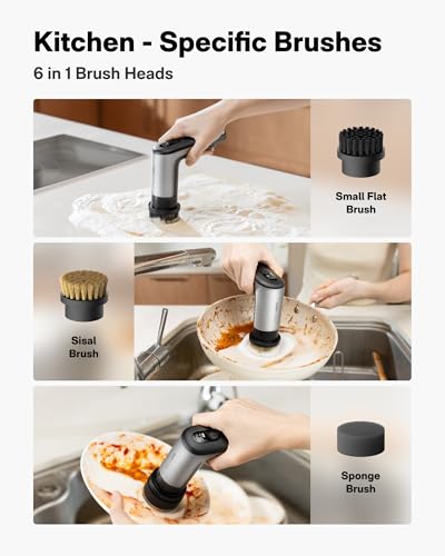 HOTO Grip™ Cordless Electric Spin Scrubber, IPX7 Waterproof, 6 Brush Heads | Lightweight at 0.65 lb, Powerful Cleaning Scrubber, for Bathroom, Kitchen, Tile, Shower