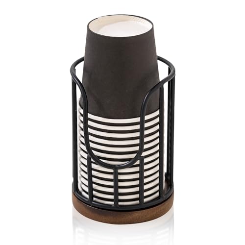 Bathroom Cup Dispenser with Acacia Wood Stand - Essential Bathroom Accessories for Toothbrush Holders & Mouthwash Cup Dispenser on Vanity Countertops Black - color: 1 Pack Black