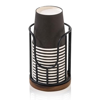 Bathroom Cup Dispenser with Acacia Wood Stand - Essential Bathroom Accessories for Toothbrush Holders & Mouthwash Cup Dispenser on Vanity Countertops Black - color: 1 Pack Black