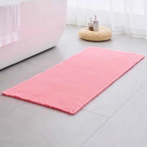 Disolla Waffle Bath Mat, Non Slip Absorbent Bathroom Runner Rug, Washable Quick Dry Ultra Soft Long Bathroom Floor Mat, Large Pink Bath Rug for Tub Shower, 24''x59'' - color: Pink, size: 2' x 4'11" (24''x59'' Bathroom Rug)
