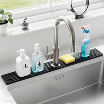24 Inch Kitchen Sink Splash Guard, Sink Splash Guard Behind Faucet, Silicone Faucet Handle Drip Catcher Tray Mat for Kitchen, Bathroom Counter, Dark Gray, 23.6" x 4" - color: Dark Gray, size: 23.6" x 4"