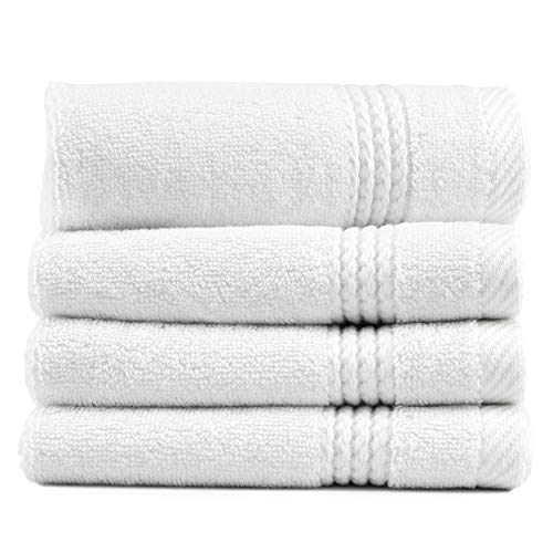 Lara 100% Turkish Cotton Washcloths 4 Pack, Extra Soft & Absorbent Wash Cloths for Face & Body (12" x 12"), Terry Cloth, Small Hand Towels for Bathroom, White - color: White, size: 4 Wash Cloths