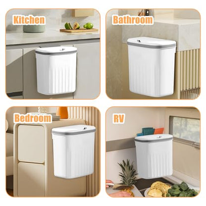 Hanging Trash Can with Lid, 3.2Gallon Kitchen Compost Bin, Wall-Mounted Garbage Can, Small Trash Can Cabinet with 5 Rolls of Trash Bags for Kitchen Cupboard Rv Bedroom Office Bathroom Camping