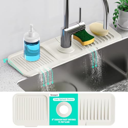 17.7inch Faucet Mat for Kitchen Sink [5°Slope Fast Self-draining] Faucet Mat Kitchen Sink Splash Guard Silicone Sink Splash Guard Kitchen Sink Area Tidy Splash Faucet Guard Draining Mat-Beige - color: Beige, size: 17.7" x 5.5"