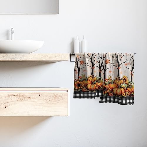 Giwawa Autumn Pumpkin Hand Towels Buffalo Check Bathroom Towel Set of 2 Kitchen Dish Towel Soft Small Bath Guest Towel for Hotel Spa Gym Sport - color: Autumn Pumpkin