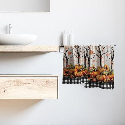 Giwawa Autumn Pumpkin Hand Towels Buffalo Check Bathroom Towel Set of 2 Kitchen Dish Towel Soft Small Bath Guest Towel for Hotel Spa Gym Sport - color: Autumn Pumpkin