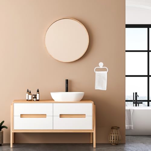 Adhesive Towel Holder, White Hand Towel Holder for Wall Mounted, Plastic Oval Shower Washcloth Hanger Ring for Bathroom