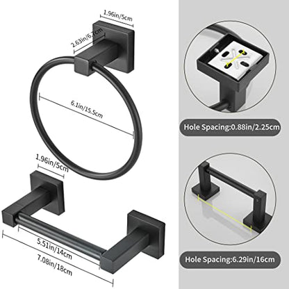WOLIBEER Black Toilet Paper Holder Towel Ring, Matte Bathroom Hand Towel Holder Toilet Roll Holder, Modern Bath Hardware Set Wall Mounted Stainless Steel 2 Pieces - color: Black