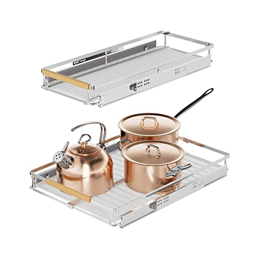 SANNO Pull Out Cabinet Organizer, Kitchen Sliding Shelf Under Sink Shelf, Expandable Drawer Shelves with Sliding Steel Metal Cabinet Drawers Slide Out, Chrome Finish，Expandable 12.1 to 18.4" W - color: Chrome-2pack, size: S:12.1~18.4" W x 22.5" D