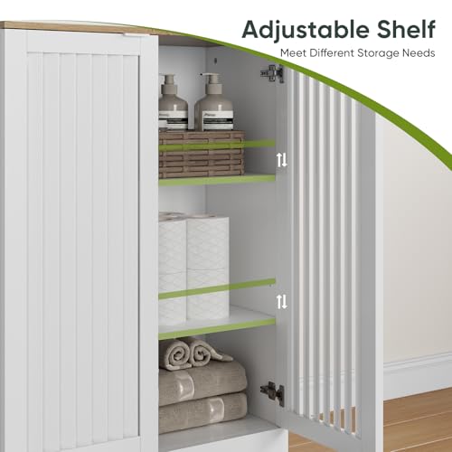 Smart FENDEE 66.77“ Tall Bathroom Storage Cabinet with 3 Open Shelves & Concealed Closed Storage, Farmhouse Freestanding Cabinet with Louvered Doors for Bathroom, Laundry Room, Kitchen - size: 66.77" Tall Floor Cabinet