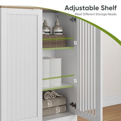 Smart FENDEE 66.77“ Tall Bathroom Storage Cabinet with 3 Open Shelves & Concealed Closed Storage, Farmhouse Freestanding Cabinet with Louvered Doors for Bathroom, Laundry Room, Kitchen - size: 66.77" Tall Floor Cabinet