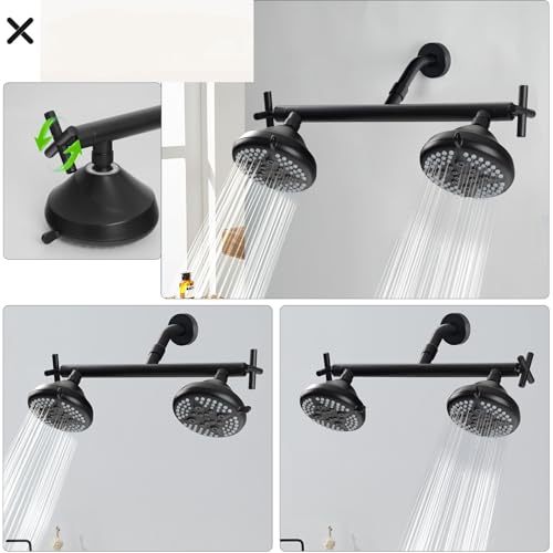 Double Shower Head with Shower Head Shut-Off Valve,High Pressure 4 Setting Dual ShowerHead System For Couples,2 Person Shower Manifold Built-in Valve,2 Shower Sprayers Combo,Matte Black,AB1MG - color: Matte Black, size: 7.5