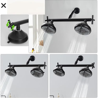 Double Shower Head with Shower Head Shut-Off Valve,High Pressure 4 Setting Dual ShowerHead System For Couples,2 Person Shower Manifold Built-in Valve,2 Shower Sprayers Combo,Matte Black,AB1MG - color: Matte Black, size: 7.5