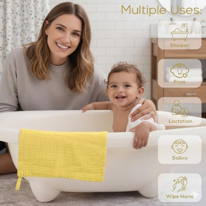 Muslin Baby Washcloths for Newborns, Pack of 8, 11"x11", Super Soft Cotton, Absorbent and Gentle, Baby Cotton Wipes, Baby wash Cloths - color: Yellow and Sun