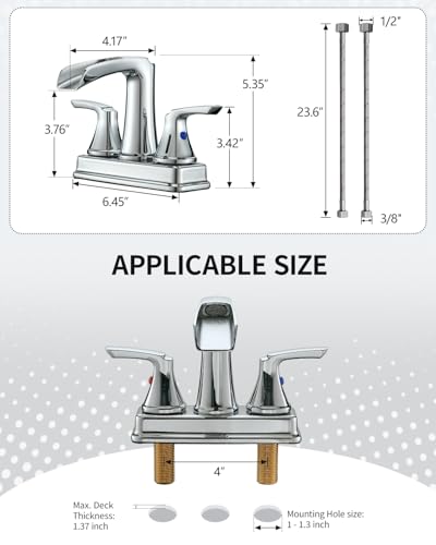 Fapully Bathroom Faucet, 4 Inch Waterfall Bathroom Sink Faucet Chrome | 2-Handle, Lead-Free Brass,Centerset Faucet for Bathroom Sink with Pop-up Drain - color: Chrome