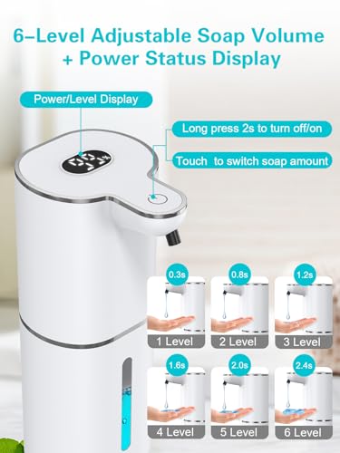 2 Pack Automatic Liquid Soap Dispenser, Rechargeable Touchless Soap Dispenser, Digital Display, 6-Level Adjustable, 380mL Wall Mount Countertop Hand Soap Dispenser for Bathroom Kitchen Sink